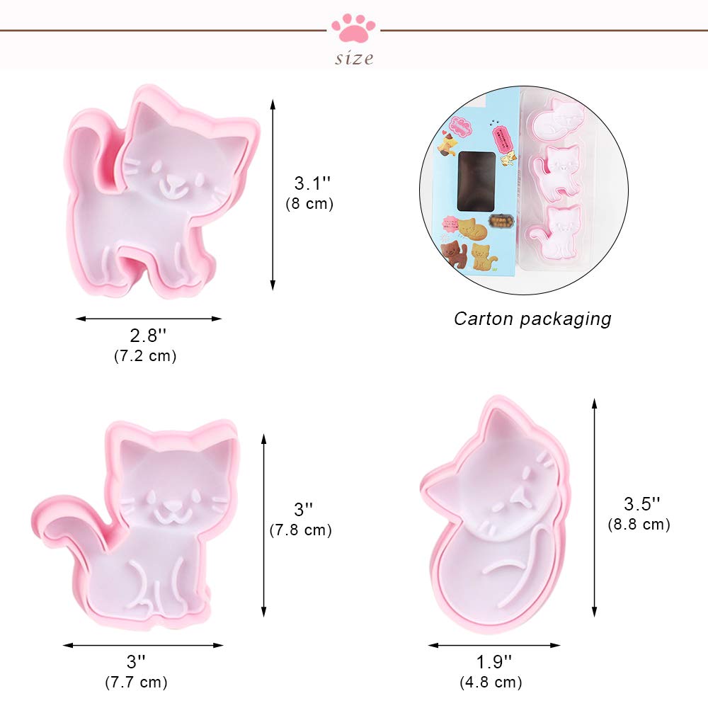 Cat Shape Animal Plunger Cookie Cutters Set, Food Grade Fondant Stamper Set