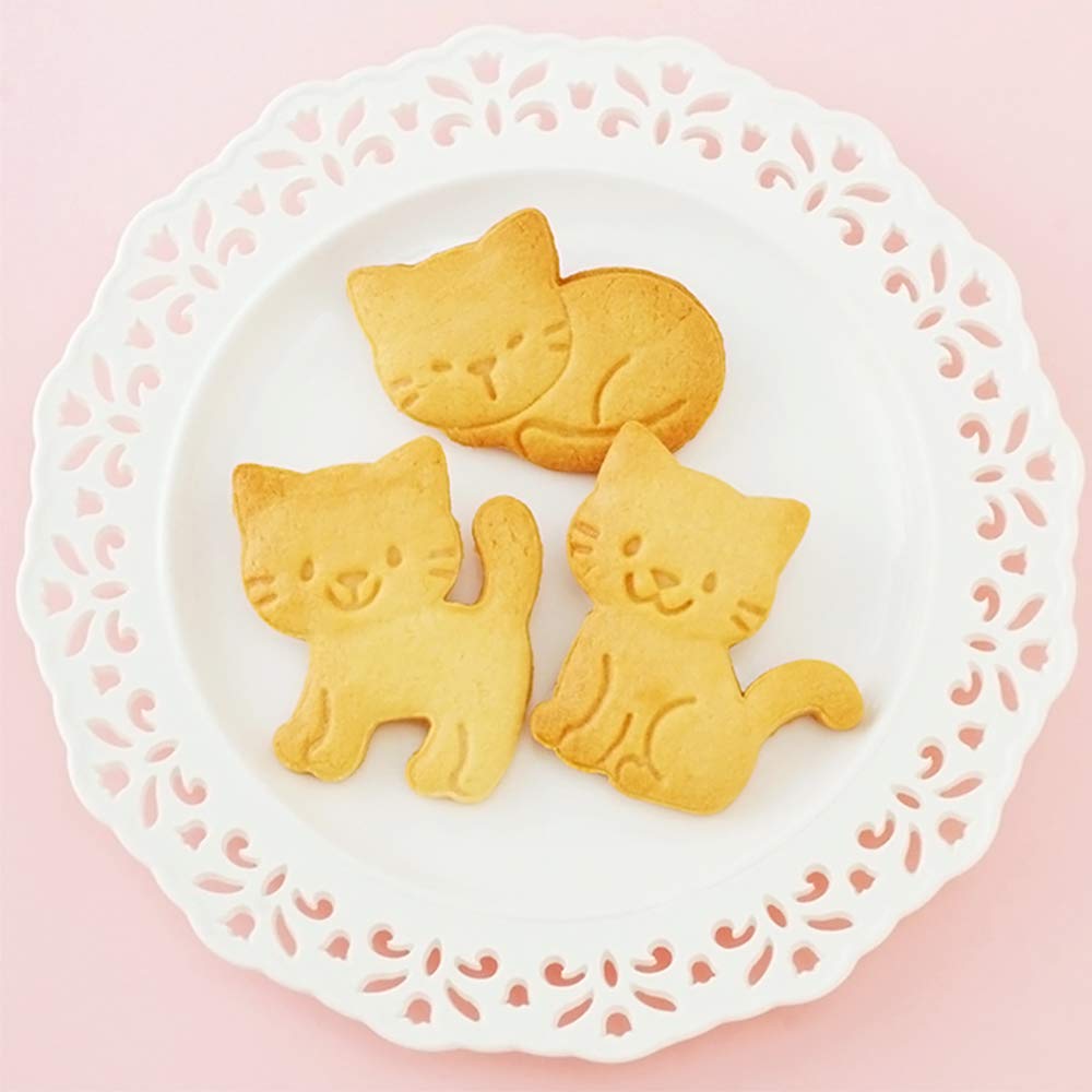 Cat Shape Animal Plunger Cookie Cutters Set, Food Grade Fondant Stamper Set