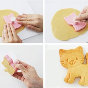 Cat Shape Animal Plunger Cookie Cutters Set, Food Grade Fondant Stamper Set