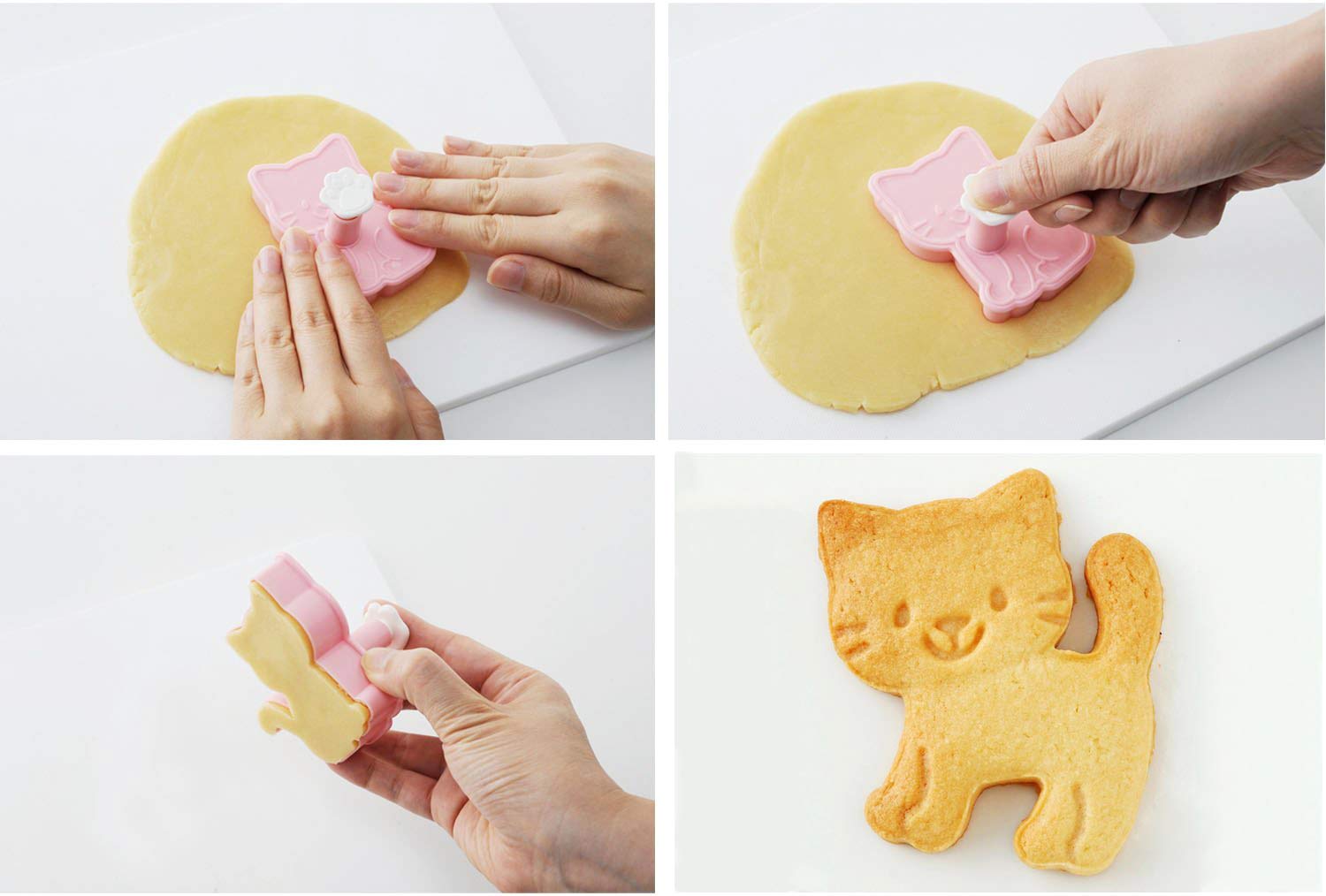 Cat Shape Animal Plunger Cookie Cutters Set, Food Grade Fondant Stamper Set