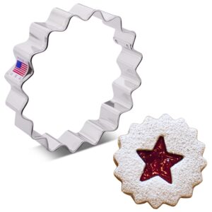 fluted circle linzer cookie cutter, 4" made in usa by ann clark