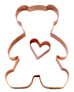 valentines day teddy bear with heart cookie cutter 3.75 x 5.25 inches - handcrafted copper cookie cutters by the fussy pup
