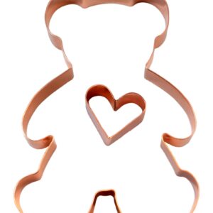 Valentines Day Teddy Bear with Heart Cookie Cutter 3.75 X 5.25 inches - Handcrafted Copper Cookie Cutters by The Fussy Pup