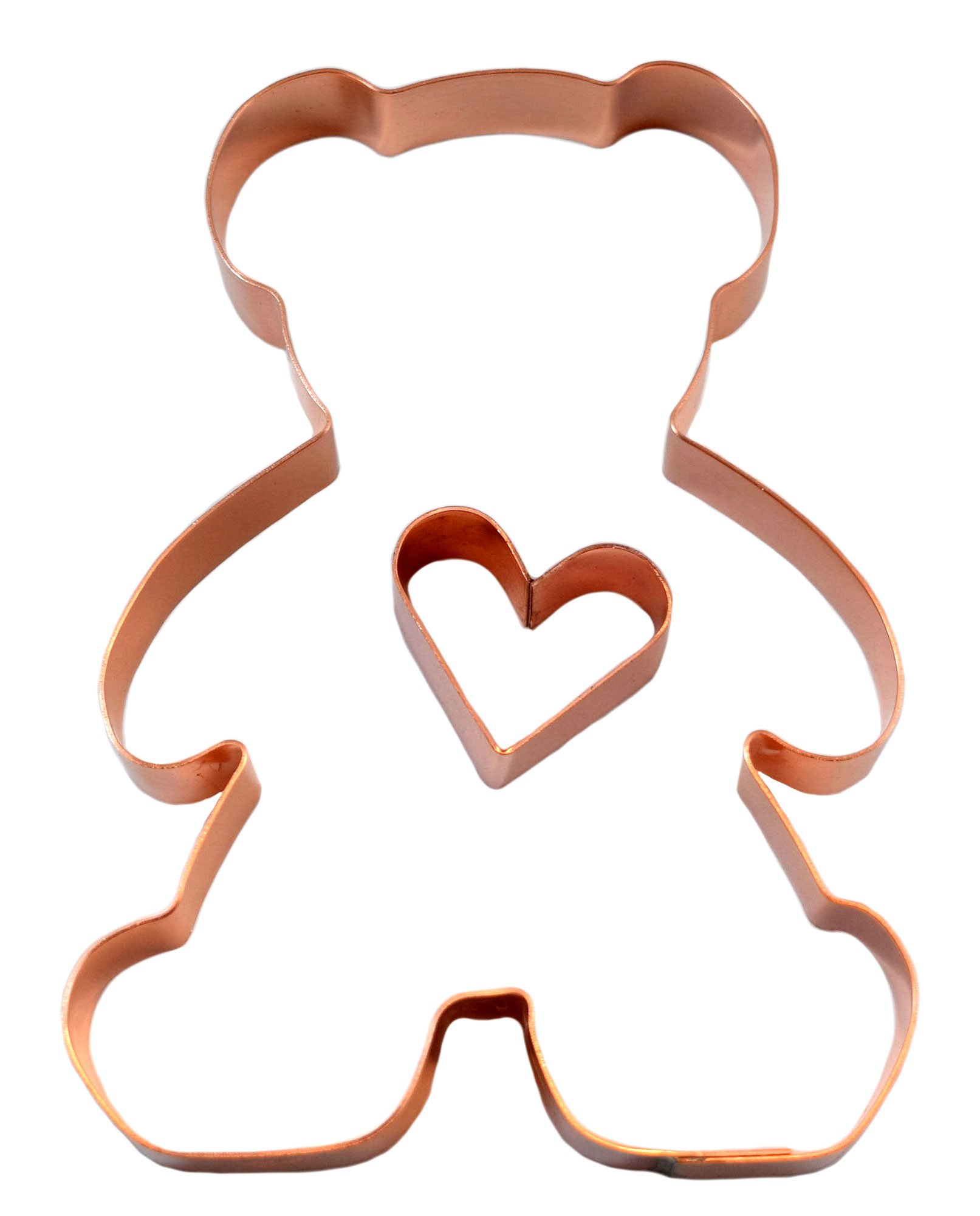 Valentines Day Teddy Bear with Heart Cookie Cutter 3.75 X 5.25 inches - Handcrafted Copper Cookie Cutters by The Fussy Pup