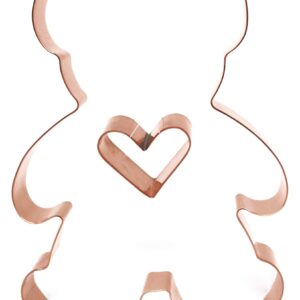 Valentines Day Teddy Bear with Heart Cookie Cutter 3.75 X 5.25 inches - Handcrafted Copper Cookie Cutters by The Fussy Pup