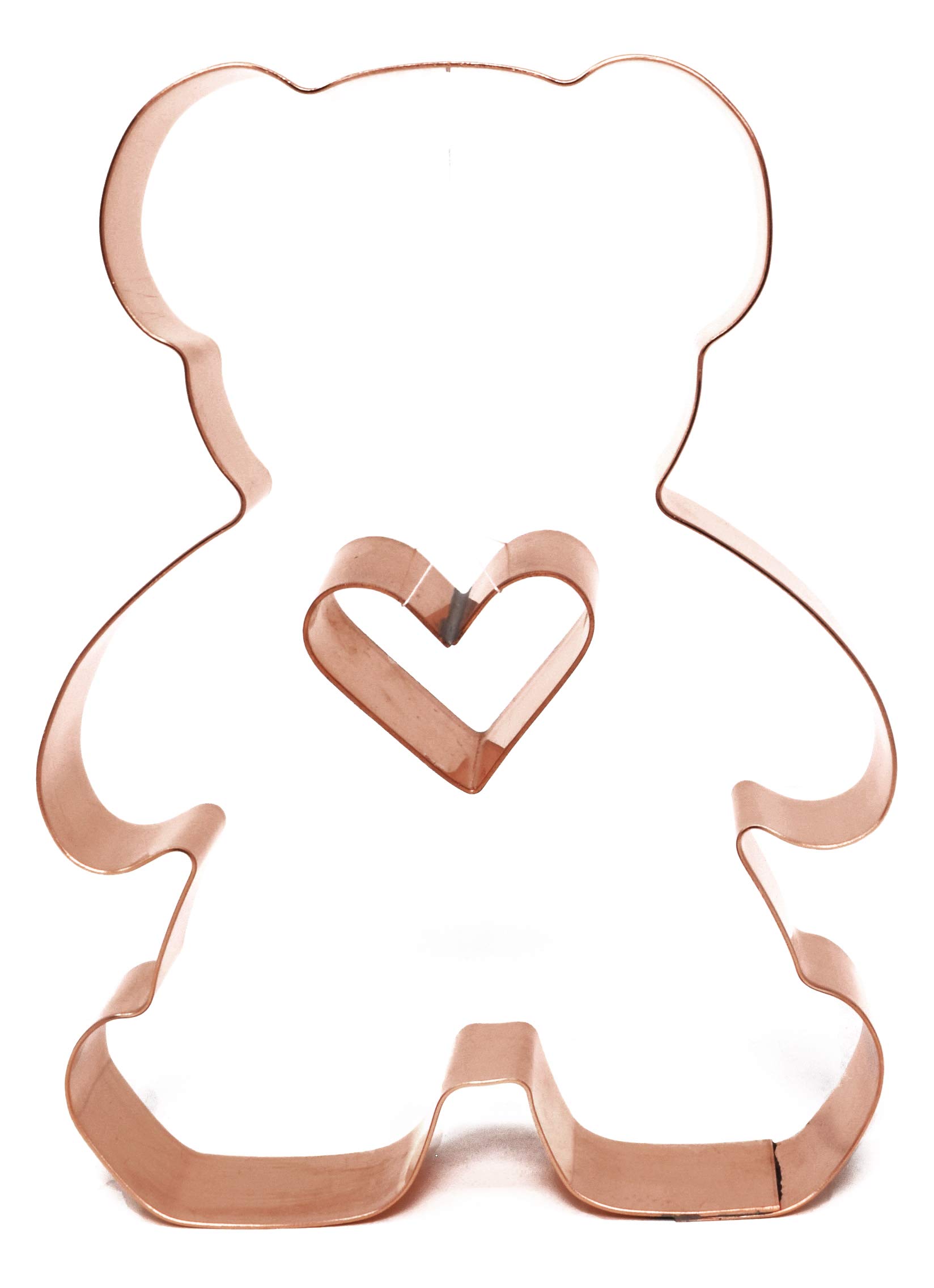 Valentines Day Teddy Bear with Heart Cookie Cutter 3.75 X 5.25 inches - Handcrafted Copper Cookie Cutters by The Fussy Pup