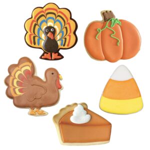 Thanksgiving Feast Cookie Cutters 5-Pc. Set Made in the USA by Ann Clark, Turkey, Pie Slice, Pumpkin, Candy Corn