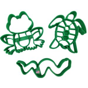 frog cookie cutter with snake and turtle detailed sea turtle tortoise frog toad and snake serpent reptile outline cookie cutters made in the usa (3 pack)