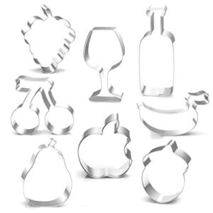 8 pieces fruit sign - pear, apple, strawberry, cherry, banana, grape, wine bottle, wine glass cookie cutter set - stainless steel