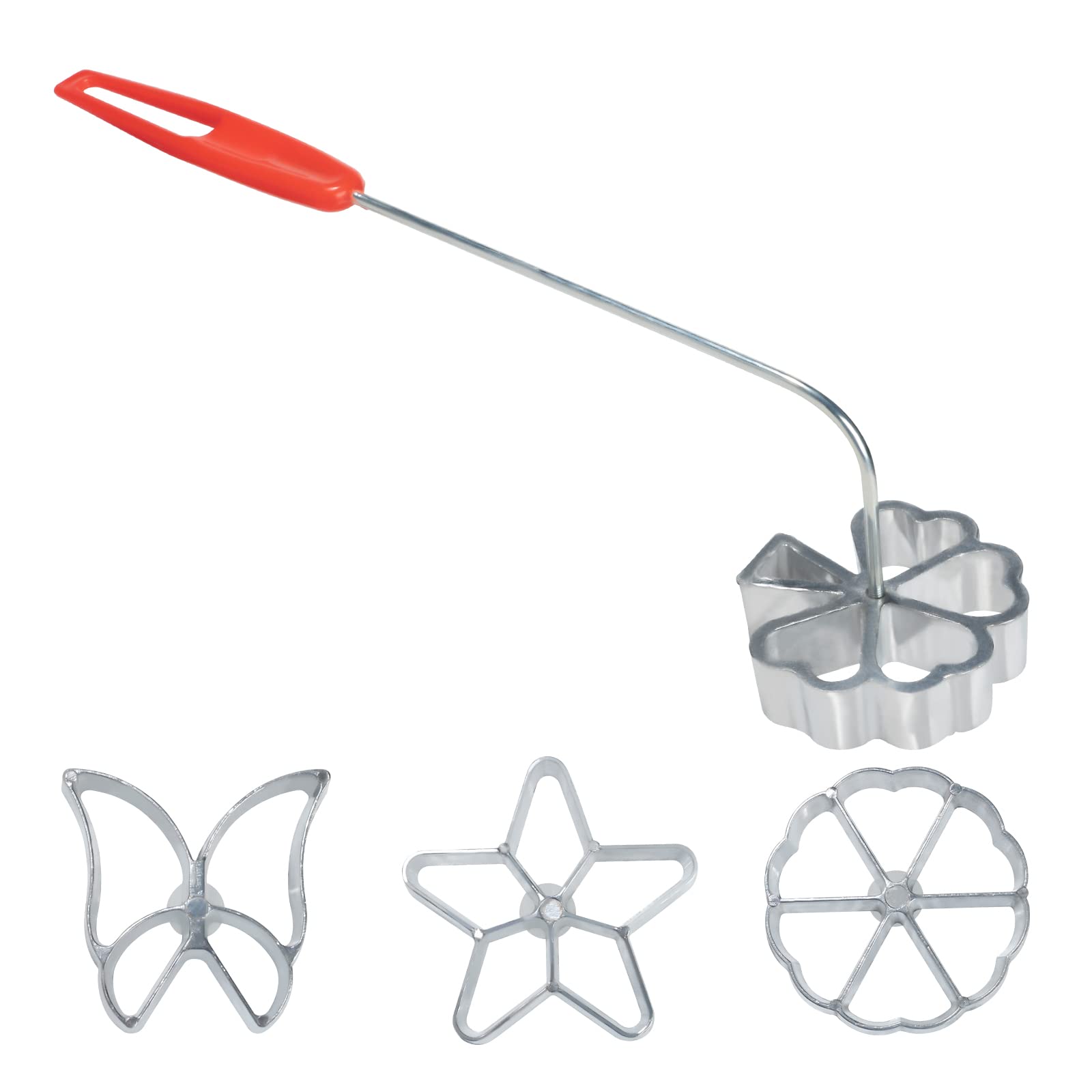 VEIREN Rosette Iron Set Creative Cake Printing Cookie Pastry Mold with 4 Shapes Interchangeable Heads Cute Butterfly Star Snowflake Leaf with Lifting Handle for Dessert Biscuit Waffle Baking Gadget