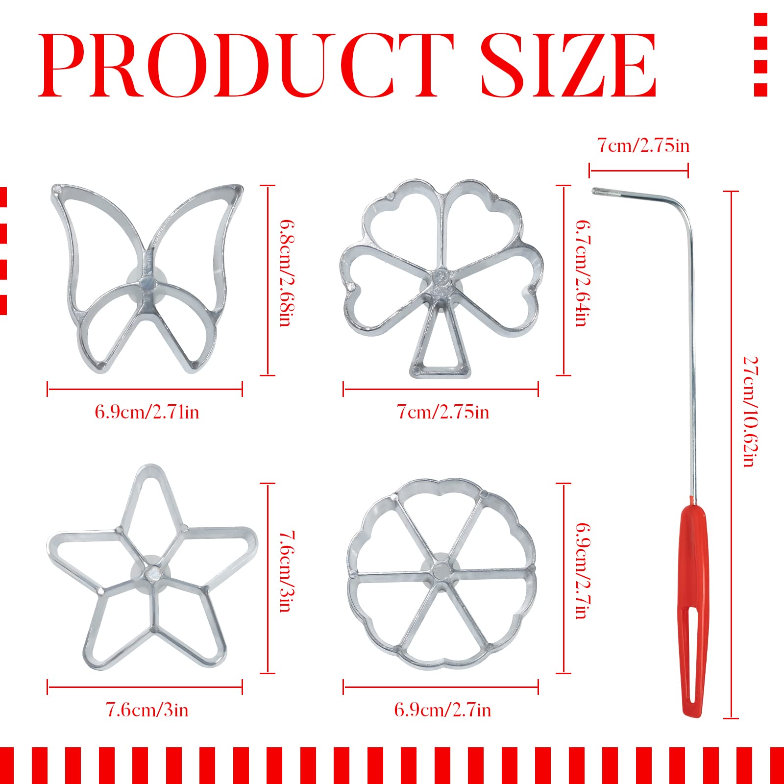 VEIREN Rosette Iron Set Creative Cake Printing Cookie Pastry Mold with 4 Shapes Interchangeable Heads Cute Butterfly Star Snowflake Leaf with Lifting Handle for Dessert Biscuit Waffle Baking Gadget