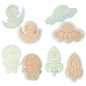 kalaien space cake mold cookie cutter rocket mold fondant stamper set, biscuit cake baking mold for party supplies small set of 4