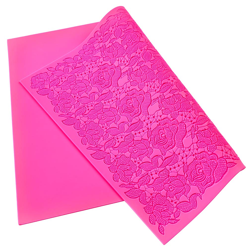 SUNHUKUS Fondant Impression Mats, Silicone Cake Lace Molds (Rose)