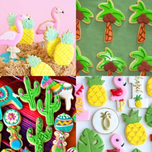 HOWAF Hawaiian Tropical Cookie Cutter, 9 Pieces Cactus,Pineapple,Flamingo,Palm Tree Cookie Cookie Molds for Handmade Cookie, Summer Themed Stainless Steel Cutters Molds for Beach Party Supplies