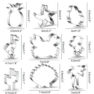 HOWAF Hawaiian Tropical Cookie Cutter, 9 Pieces Cactus,Pineapple,Flamingo,Palm Tree Cookie Cookie Molds for Handmade Cookie, Summer Themed Stainless Steel Cutters Molds for Beach Party Supplies