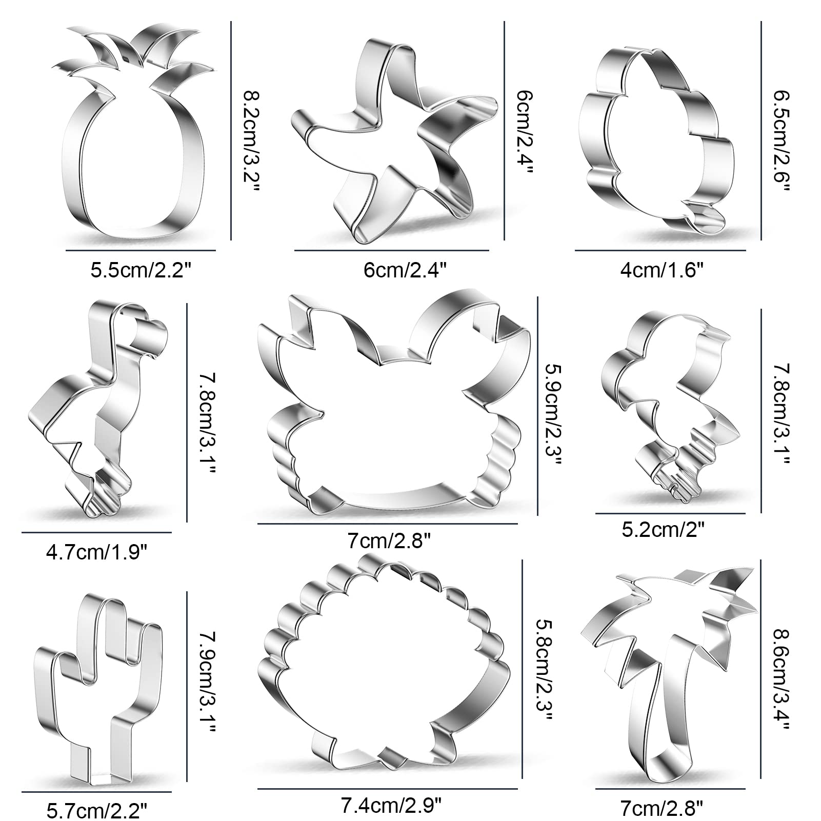 HOWAF Hawaiian Tropical Cookie Cutter, 9 Pieces Cactus,Pineapple,Flamingo,Palm Tree Cookie Cookie Molds for Handmade Cookie, Summer Themed Stainless Steel Cutters Molds for Beach Party Supplies