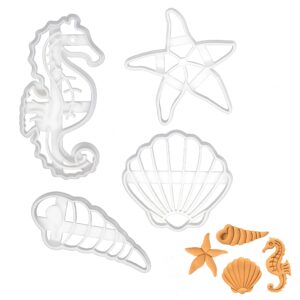 set of 4 shells cookie cutters (designs: seashell, corkscrew, starfish and seahorse), 4 pieces - bakerlogy