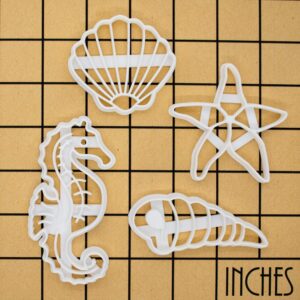 Set of 4 Shells cookie cutters (Designs: Seashell, Corkscrew, Starfish and Seahorse), 4 pieces - Bakerlogy