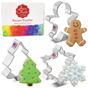 christmas cookie cutters 3-pc. set made in usa by ann clark, snowflake, gingerbread man, christmas tree