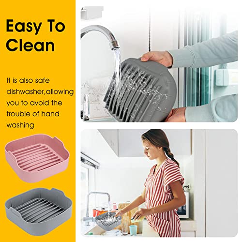 Silicone Air Fryer Basket,8.1inch Air Fryer Silicone Liner Square, Heat Resistant Gloves,Silicone Brush, Food Safe Air Fryer Oven Accessories,Reusable Replacement of Flammable Parchment Liner Paper