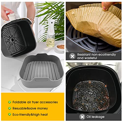 Silicone Air Fryer Basket,8.1inch Air Fryer Silicone Liner Square, Heat Resistant Gloves,Silicone Brush, Food Safe Air Fryer Oven Accessories,Reusable Replacement of Flammable Parchment Liner Paper