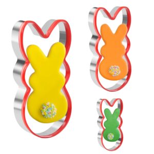 crethinkaty 3 pieces bunny cookie cutter set for baking easter rabbit shape with soft pvc edge cookie/pastry/biscuit cutter for holiday