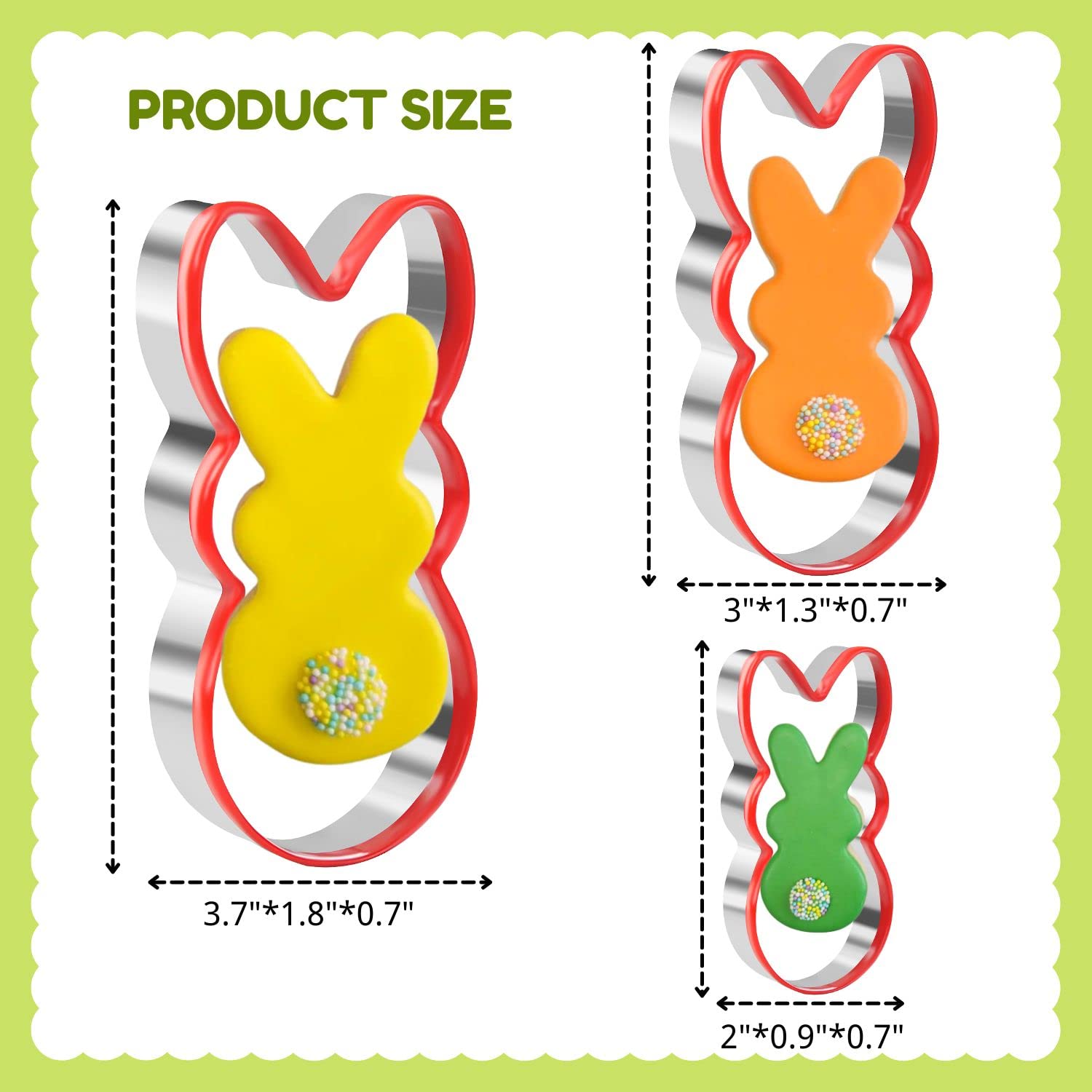 Crethinkaty 3 Pieces Bunny Cookie Cutter Set for Baking Easter Rabbit Shape with Soft PVC Edge Cookie/Pastry/Biscuit Cutter for Holiday