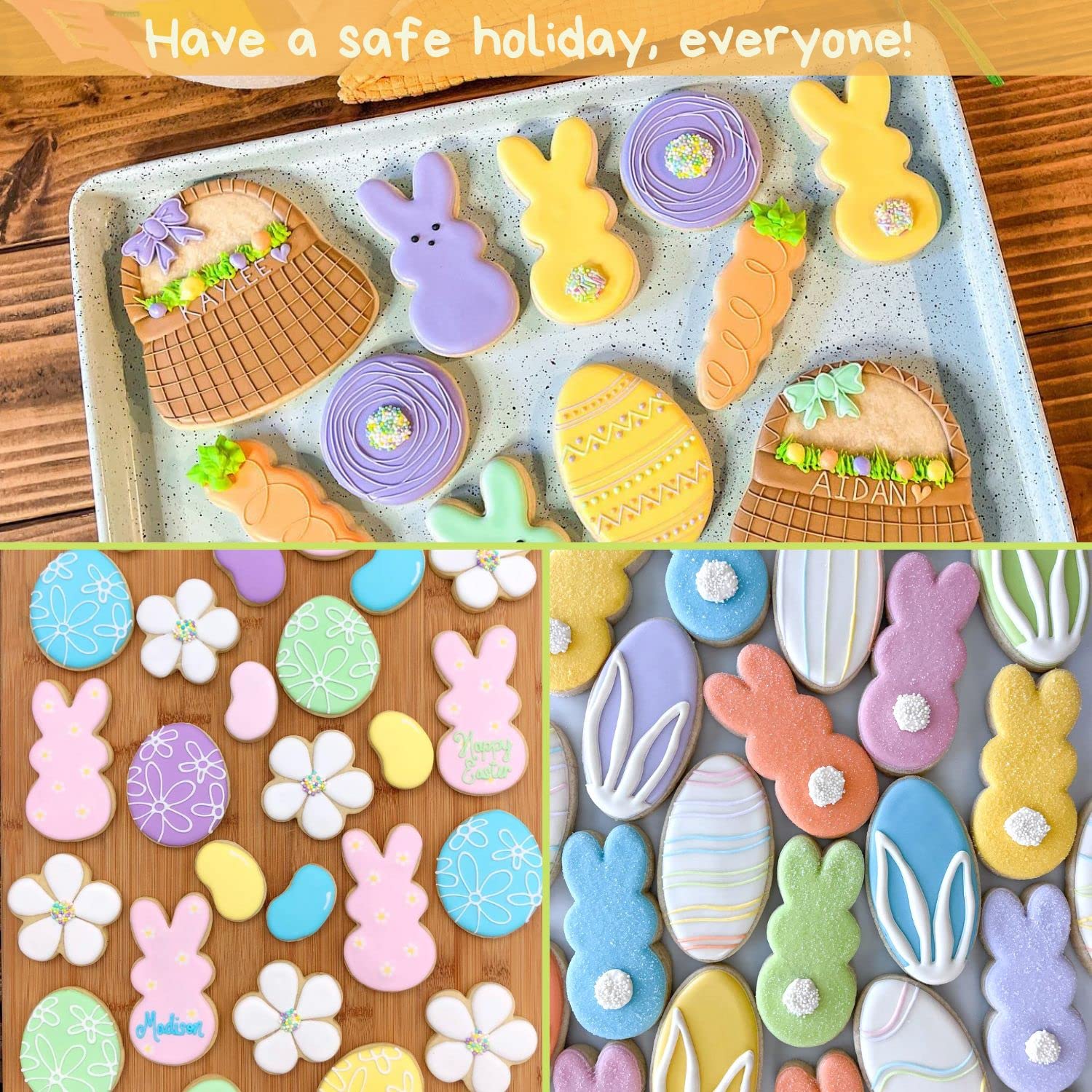 Crethinkaty 3 Pieces Bunny Cookie Cutter Set for Baking Easter Rabbit Shape with Soft PVC Edge Cookie/Pastry/Biscuit Cutter for Holiday