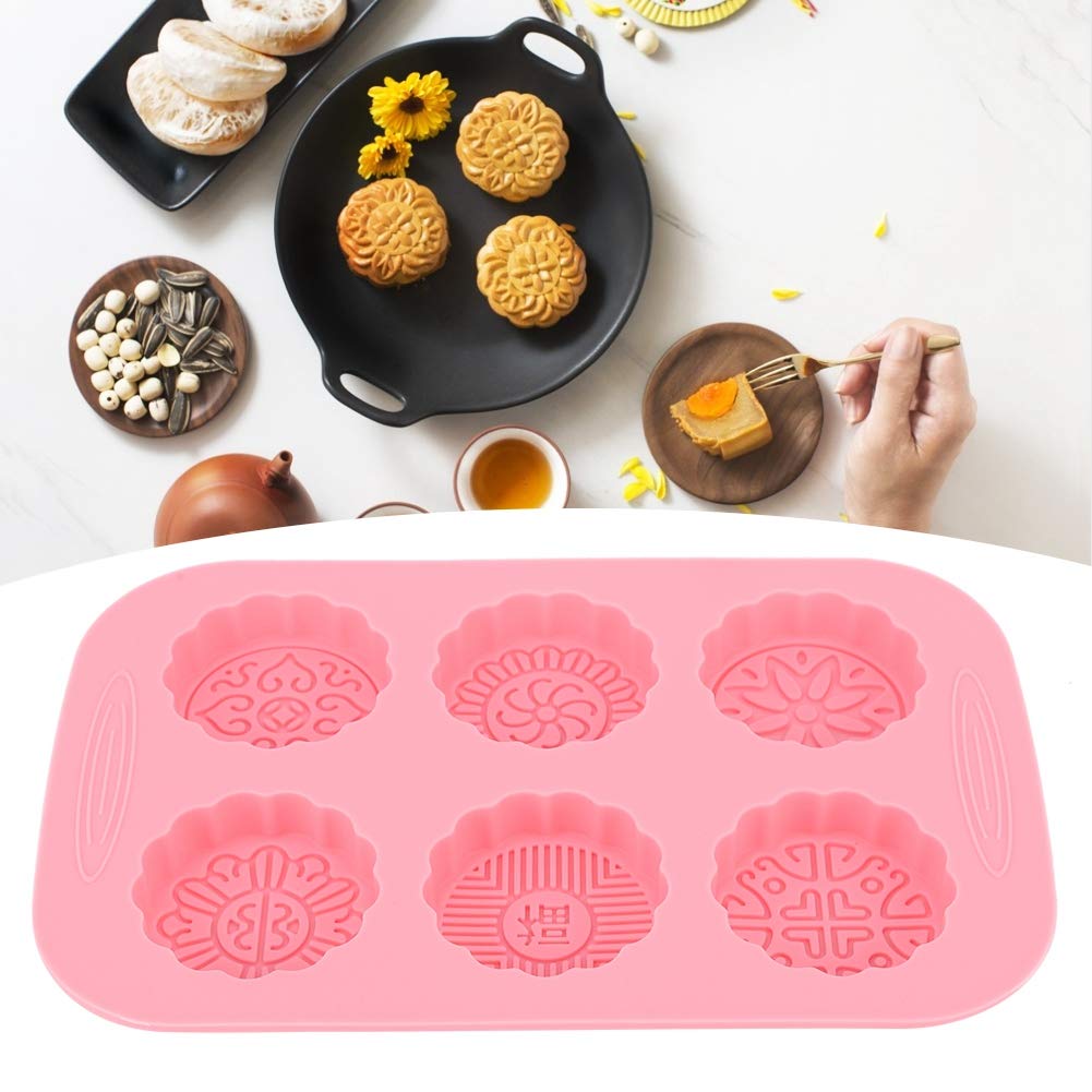 Mooncake Mold, 6 Slots Mooncake Mold, Food Grade Silicone for Cookies Make Good Looking Moon Cakes