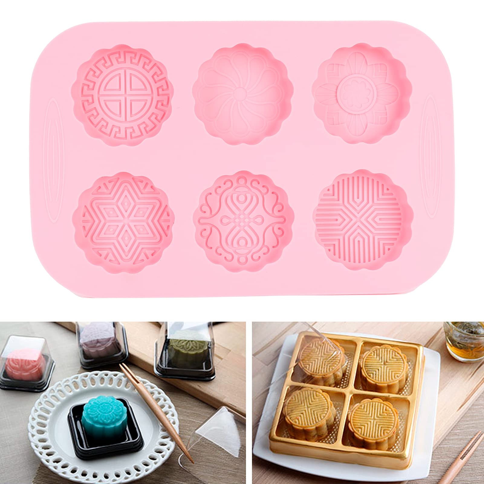 2Pcs Cookie Silicone Mold, Round Moon Cake Mold Cookie Silicone Mold Snowskin Mooncake Mold Moon Cake Molder for Baking Cookie Stamps