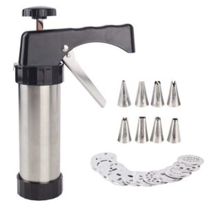 faruxue diy cookie press gun kit stainless steel biscuit press cookie icing gun set with 13 discs and 7 icing tips ideal for biscuit, cake, churro, cookie