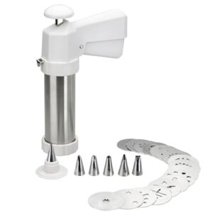 ibili cookie press gun, 18/10 inox stainless steel cookie press for baking, dishwasher safe, includes 10 variated discs and 8 interchangeable nozzles - made in spain