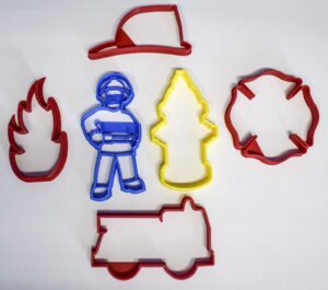 inspired by fireman sam cartoon firefighter set of 6 cookie cutters made in usa pr1093