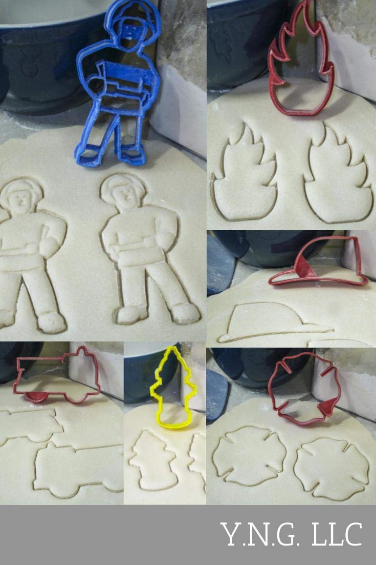 INSPIRED BY FIREMAN SAM CARTOON FIREFIGHTER SET OF 6 COOKIE CUTTERS MADE IN USA PR1093