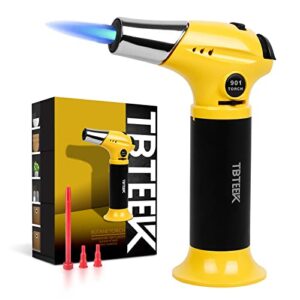 tbteek butane torch, refillable kitchen torch with safety lock and adjustable flame handheld cooking torch lighter for creme brulee, baking, bbq, diy crafts (butane not included)
