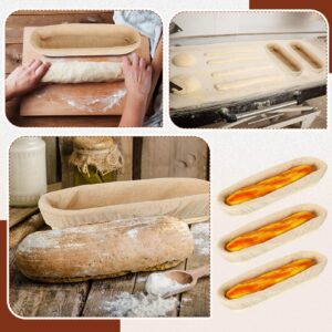 4 Pieces 13.8 Inch Banneton Bread Proofing Basket Oval Long Bread Proofing Basket Banneton Basket Dough Proofing Basket with Liners and Scatters for Home Sourdough Bread Baking