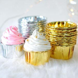 Gold Foil Metallic Paper Baking Cups Muffin Cups Cupcake Liners 50-Count Cake Baking Cups for Birthday, Wedding, Party (Gold)