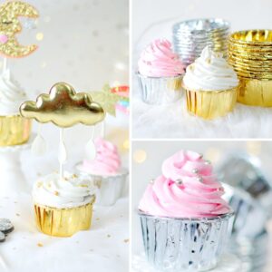 Gold Foil Metallic Paper Baking Cups Muffin Cups Cupcake Liners 50-Count Cake Baking Cups for Birthday, Wedding, Party (Gold)