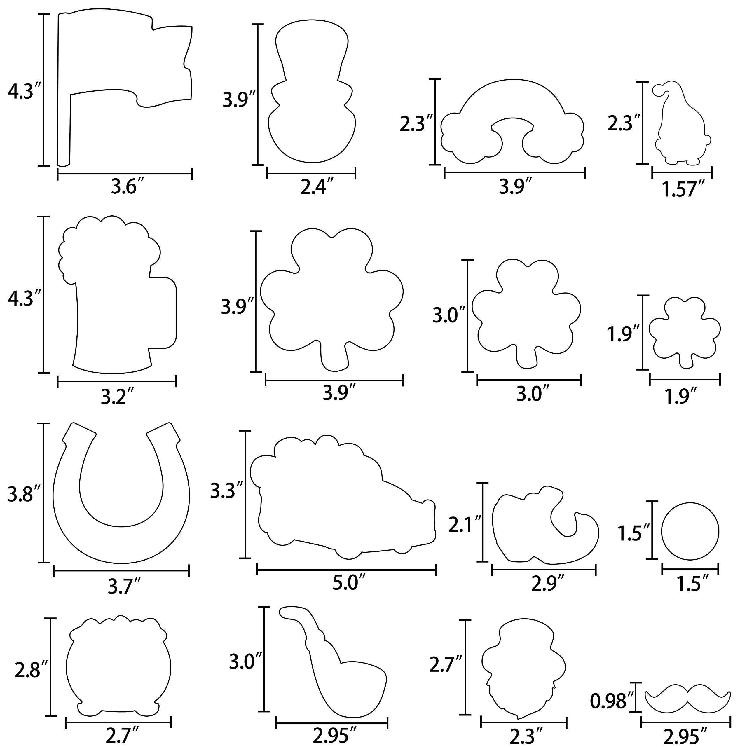 16PCS St.Patrick's Day Cookie Cutter Set Irish Party Supplies - Shamrock Leprechaun Coin Rainbow Beer Flag Horseshoe Design