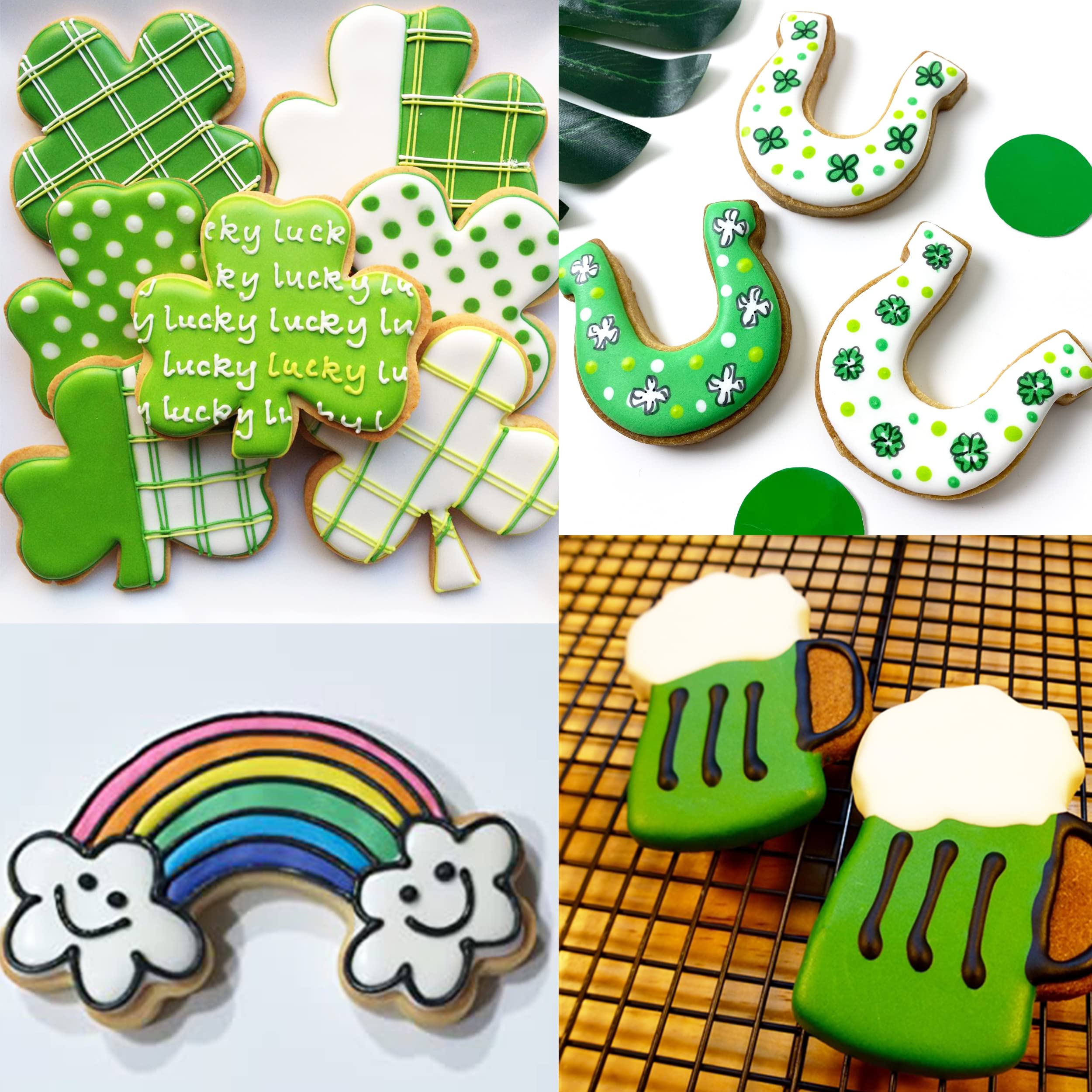 16PCS St.Patrick's Day Cookie Cutter Set Irish Party Supplies - Shamrock Leprechaun Coin Rainbow Beer Flag Horseshoe Design