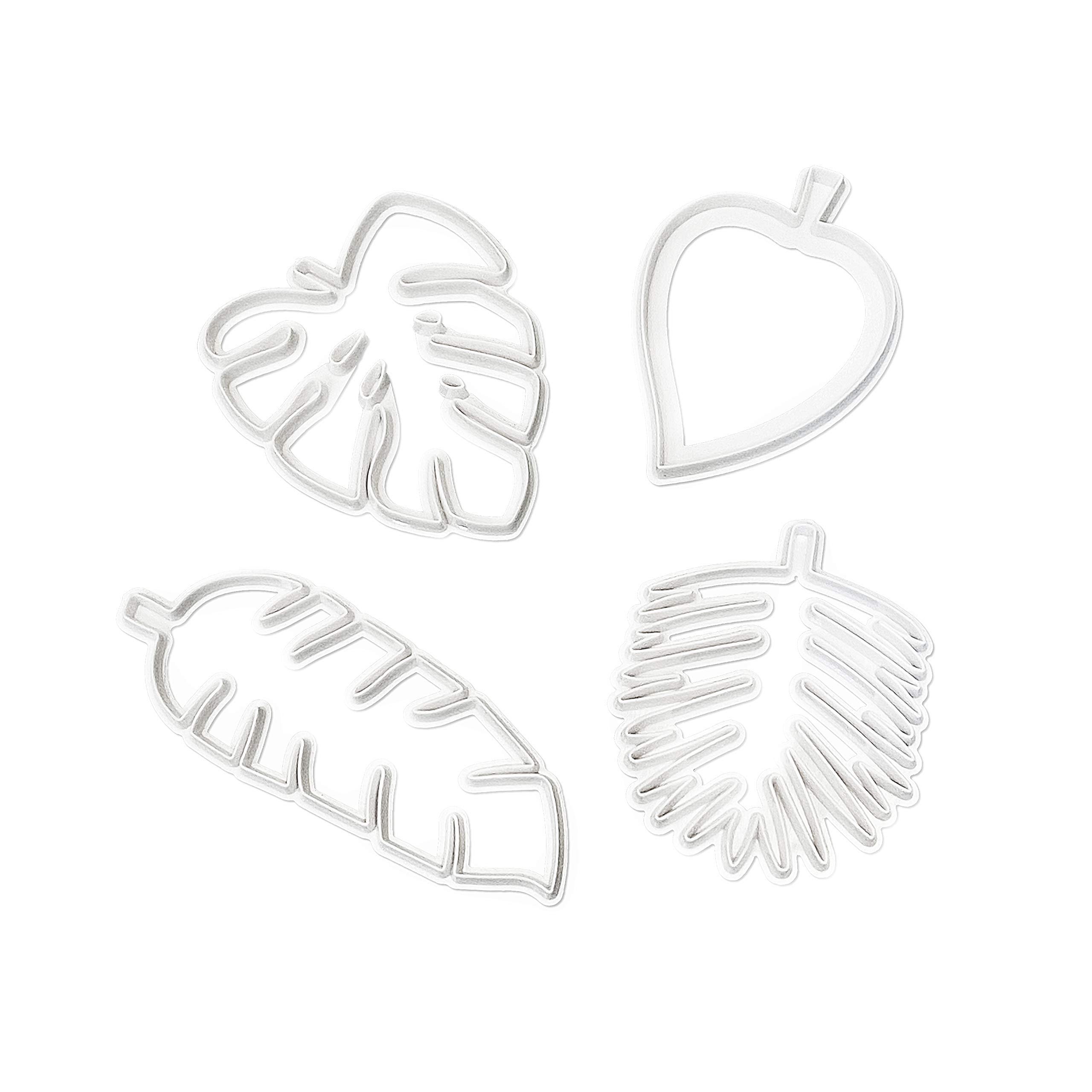 Clever Monster Tropical Leaf Cookie Cutter Set of 4, Hawaiian Palm Leaves Fondant Cutters Set for Gum Paste, Sugarcraft Candy, Luau Cake Decorating