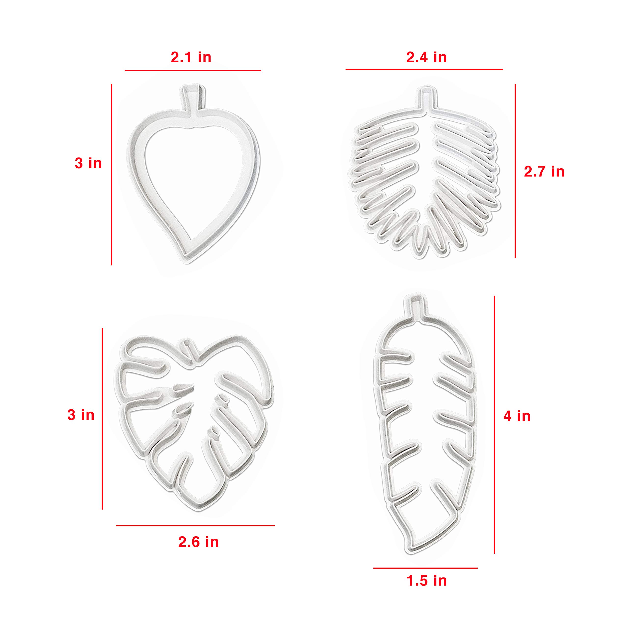 Clever Monster Tropical Leaf Cookie Cutter Set of 4, Hawaiian Palm Leaves Fondant Cutters Set for Gum Paste, Sugarcraft Candy, Luau Cake Decorating