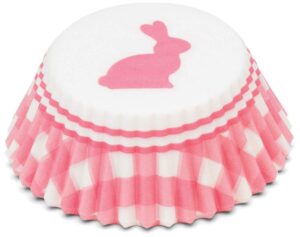 fox run gingham bunny bake cup set, standard, 50-count, pink