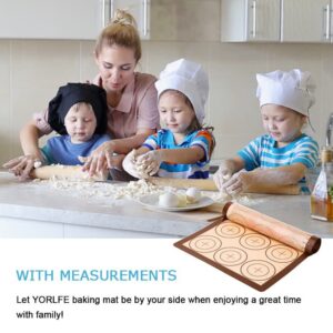 YORLFE Silicone Baking Mat Set, 3 Pack Non-Stick Silicon Liner for Bake Pans & Rolling with Measurements, Heat Resistant Cookie Sheets for Macaroon/Pastry, 16" x 11.5", Brown)