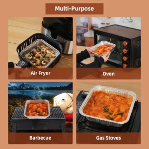 Fecolmena 50 PCS Disposable Aluminum Foil Pans, Multipurpose Square Air Fryer Liners, Safe Food Contact Grade Material & High Temperature Resistant for Oven/Air Fryer/Barbecue/Gas Stoves Bake& Cook