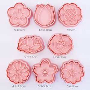 8Pcs/ Flower Shape Cookie Molds, Pink Plastic DIY Mould for Biscuit, Baking Tools