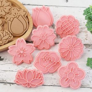 8Pcs/ Flower Shape Cookie Molds, Pink Plastic DIY Mould for Biscuit, Baking Tools