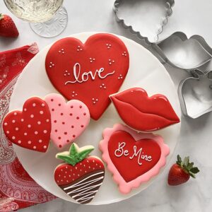 valentines day cookie cutters 5-pc. set made in usa by ann clark, heart, strawberry, scalloped heart, lips, double heart