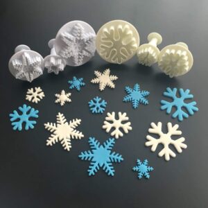nuomi 6 pieces snowflake fondant press pastry cutters plastic embossing mould cake cookie decorating tool handmade sugarcraft baking supply, white, 6 different shapes