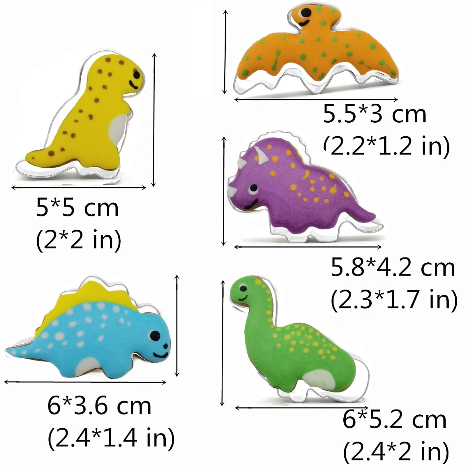 Mini Dinosaurs Shaped Cookie Cutter Set of 5 pcs, Stainless Steel Dino Fondant Cutters Set Pastry Biscuit Baking Clay DIY Molds for Kids